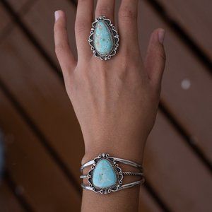 Navajo Turquoise Bracelet matching ring set